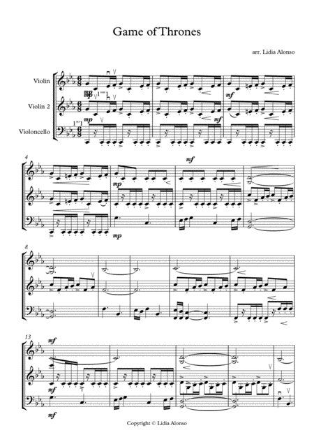 Free Sheet Music Game Of Thrones For String Trio