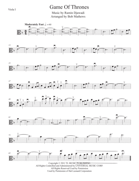 Game Of Thrones For Viola Solo Sheet Music