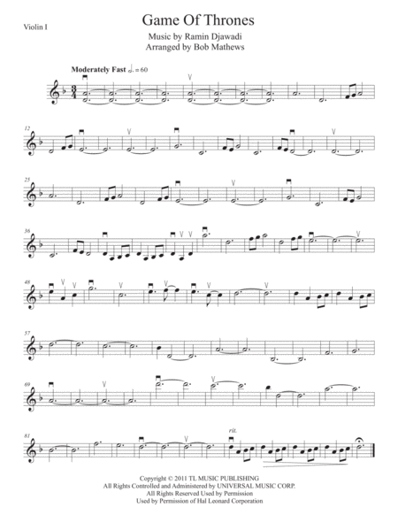 Game Of Thrones For Violin Solo Sheet Music