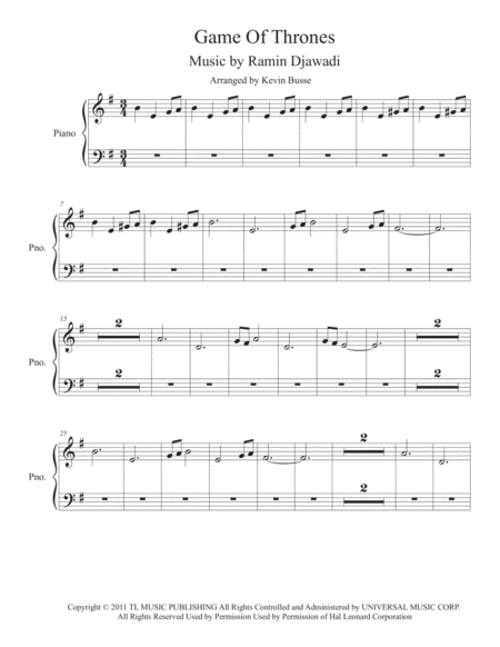 Game Of Thrones Piano Sheet Music