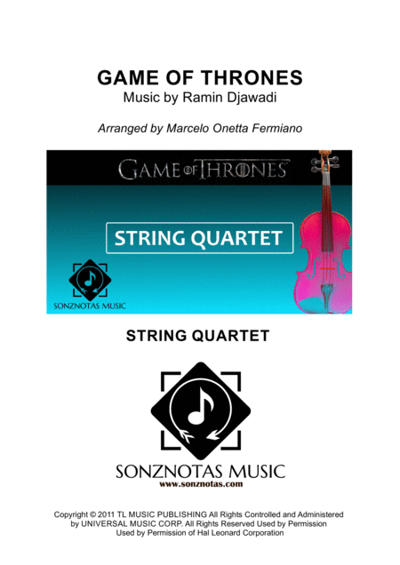 Game Of Thrones Sheet Music For String Quartet Score And Parts Sheet Music