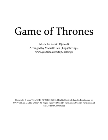 Game Of Thrones String Quartet Top40strings Sheet Music