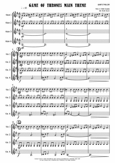 Free Sheet Music Game Of Thrones Theme Violin Quartet