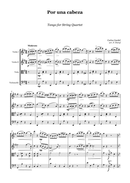 Free Sheet Music Gardel Por Una Cabeza String Quartet Score And Parts