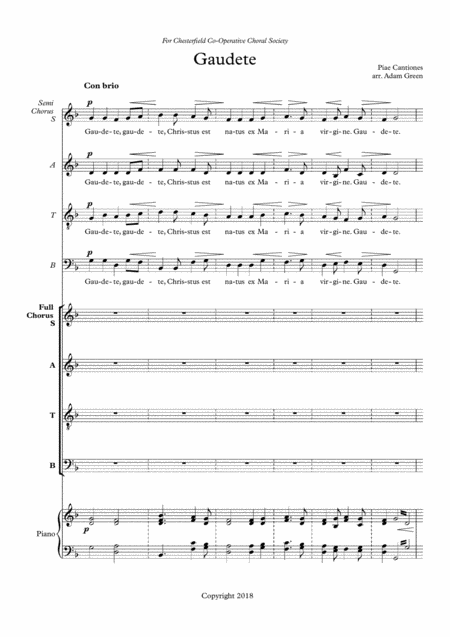 Gaudete Arranged For Satb With Optional Semi Chorus And Piano Accompaniment Sheet Music