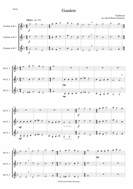 Free Sheet Music Gaudete For Clarinet Trio