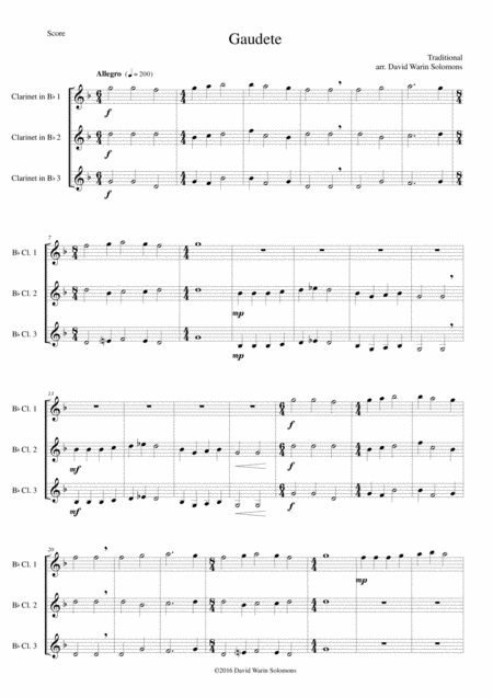 Gaudete For Clarinet Trio Sheet Music