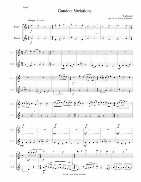 Gaudete Variations For Flute Duo Sheet Music