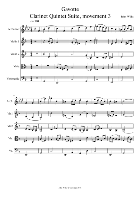 Gavotte Clarinet Quintet Sheet Music