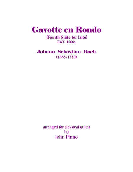 Gavotte En Rondo Bwv1006a Johann Sebastian Bach From 4th Lute Suite Sheet Music