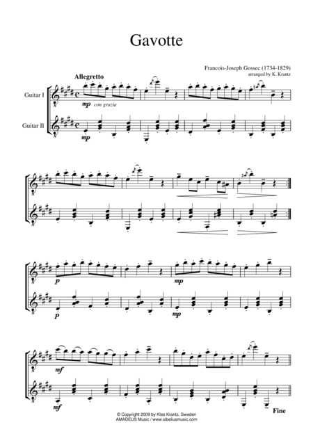 Gavotte For Guitar Duo Sheet Music