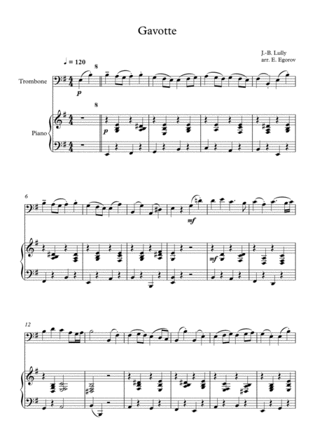 Free Sheet Music Gavotte Jean Baptiste Lully For Trombone Piano