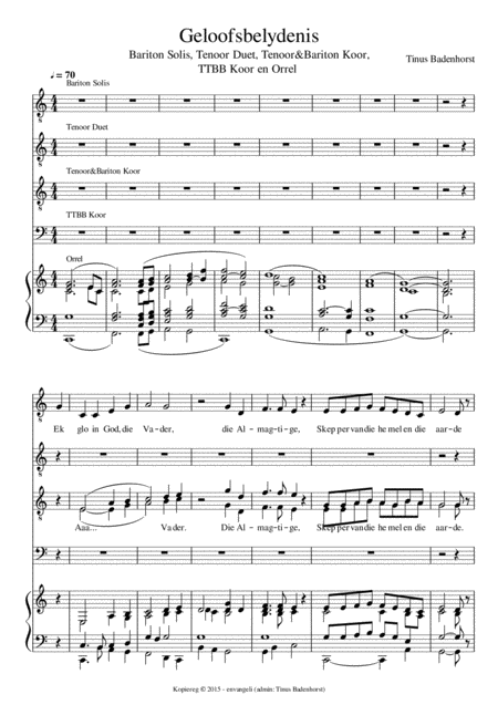 Free Sheet Music Geloofsbelydenis