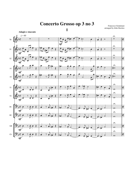 Free Sheet Music Geminiani Concerto Grosso Op3 No 3