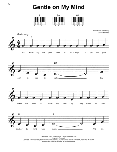 Free Sheet Music Gentle On My Mind