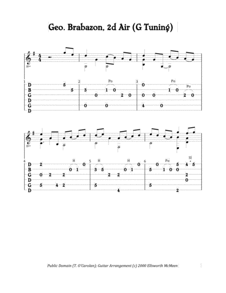 Free Sheet Music George Brabazon 2d Air For Fingerstyle Guitar In G Tuning