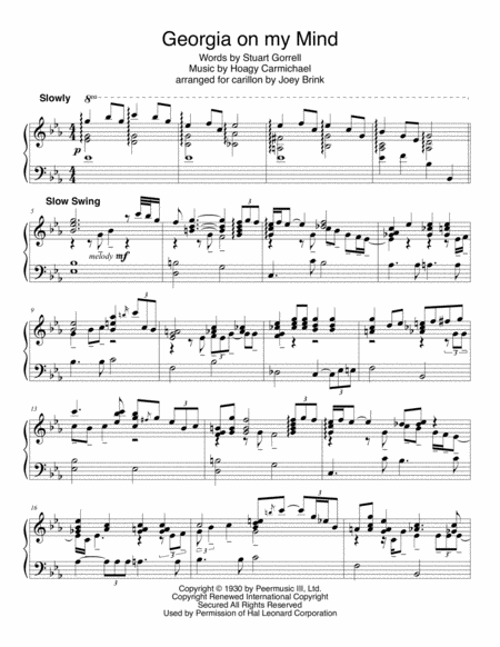 Georgia On My Mind For Carillon Sheet Music