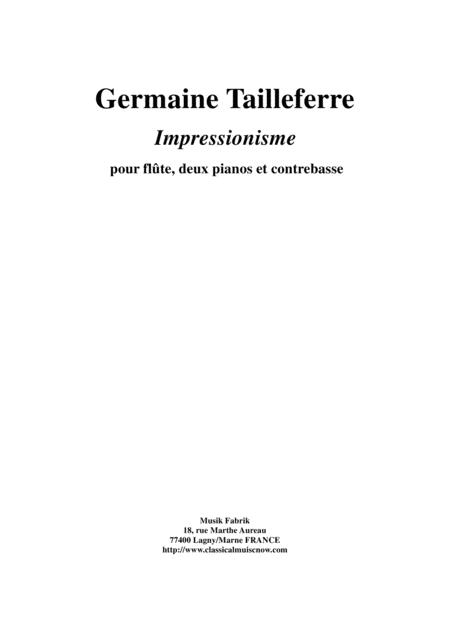 Free Sheet Music Germaine Tailleferer Impressionisme For Flute Double Bass And Two Pianos