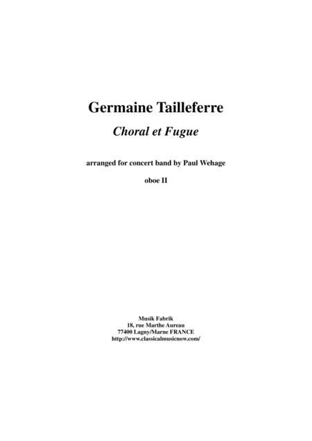 Germaine Tailleferre Choral Et Fugue Arranged For Concert Band By Paul Wehage Oboe 2 Part Sheet Music