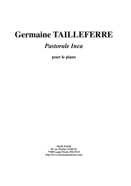 Germaine Tailleferre Pastorale Inca For Piano Sheet Music