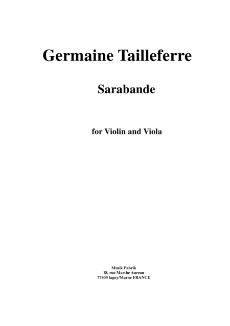 Free Sheet Music Germaine Tailleferre Sarabande For Violin And Viola