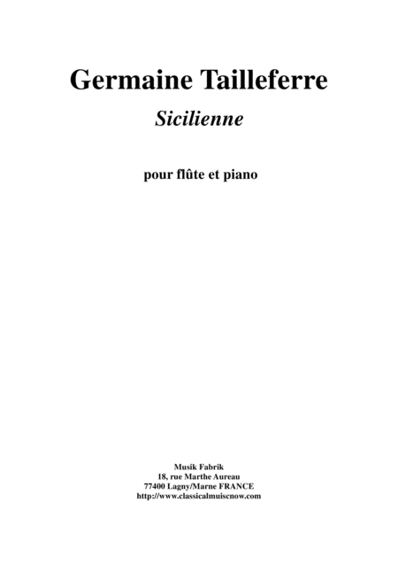 Germaine Tailleferre Sicilienne For Flute And Piano Sheet Music