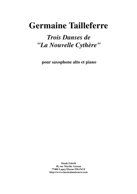 Germaine Tailleferre Trois Danses De La Nouvelle Cythre For Alto Saxophone And Piano Sheet Music