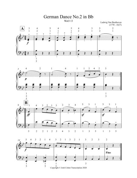 German Dance No 2 In Bb Ludwig Van Beethoven Easy To Read And With Fingerings For Students Sheet Music