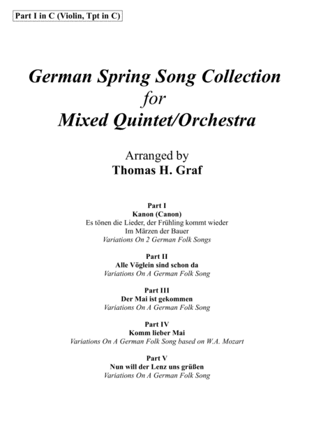 German Spring Song Collection 5 Concert Pieces Multiplay Part 1 In C Sheet Music