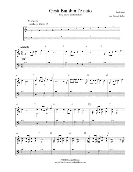 Free Sheet Music Ges Bambin L E Nato Jesus Was Born To Mary For 2 Octave Handbell Choir