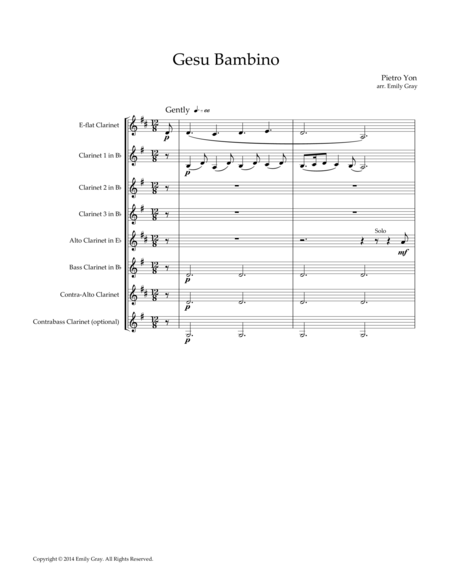 Gesu Bambino For Clarinet Choir Sheet Music