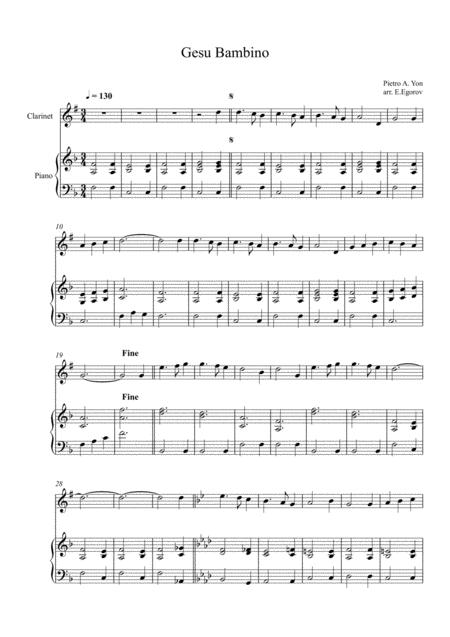 Free Sheet Music Gesu Bambino The Infant Jesus For Clarinet Piano