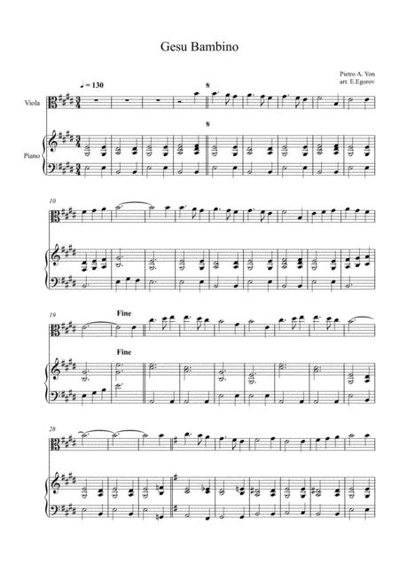 Free Sheet Music Gesu Bambino The Infant Jesus For Viola Piano