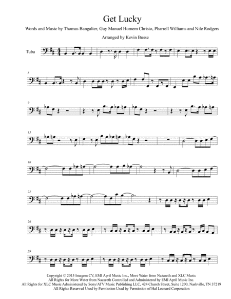 Get Lucky Original Key Tuba Sheet Music