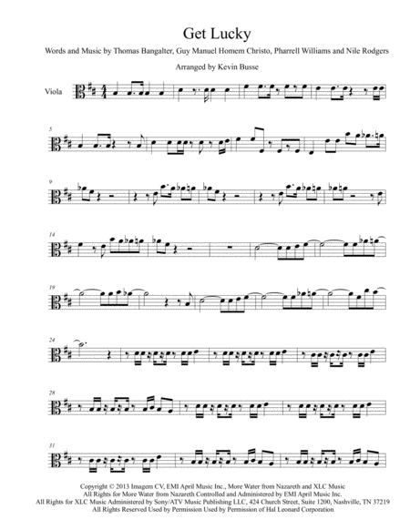 Get Lucky Original Key Viola Sheet Music