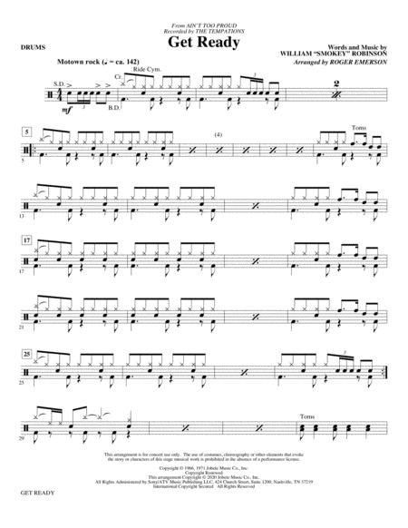 Free Sheet Music Get Ready From Aint Too Proud Arr Roger Emerson Drums