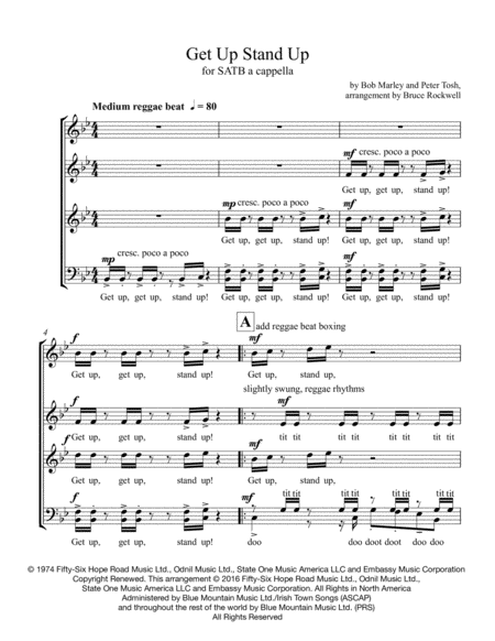 Get Up Stand Up For Satb Choir A Cappella Sheet Music