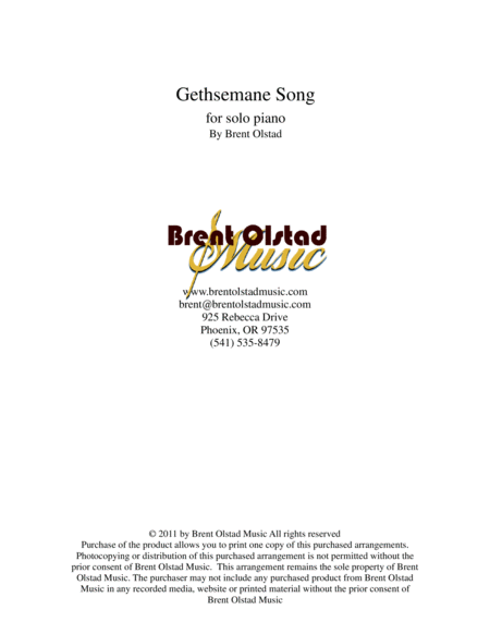 Gethsemane Song Sheet Music