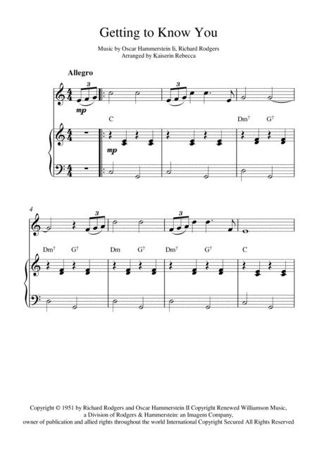 Getting To Know You Violin Solo And Piano Accompaniment With Chords Sheet Music