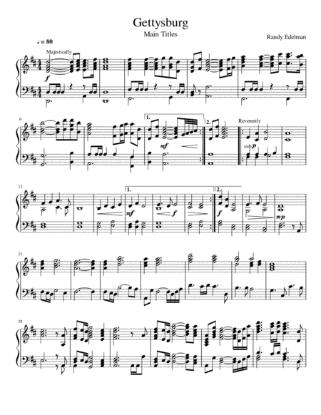 Gettysburg Main Titles Sheet Music