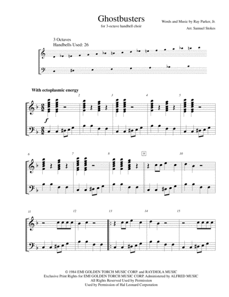 Free Sheet Music Ghostbusters For 3 Octave Handbell Choir