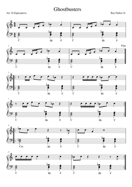 Free Sheet Music Ghostbusters For Keyboard