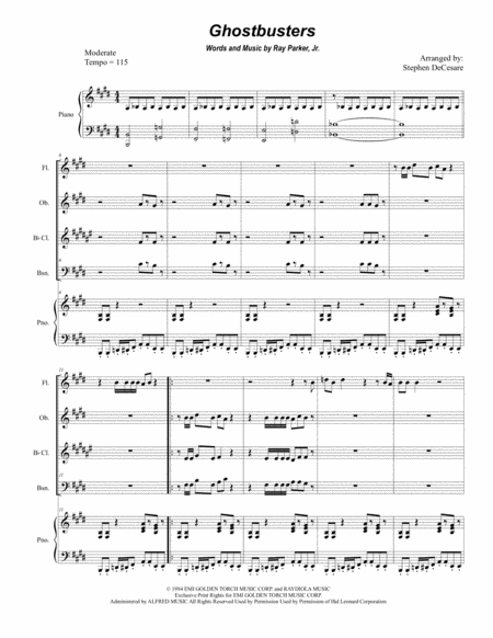 Ghostbusters For Woodwind Quartet Sheet Music