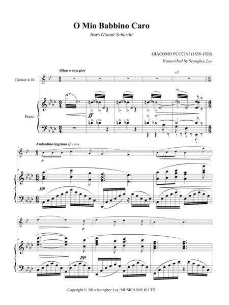 Giacomo Puccini O Mio Babbino Caro For Clarinet And Piano Arr Seunghee Lee Sheet Music