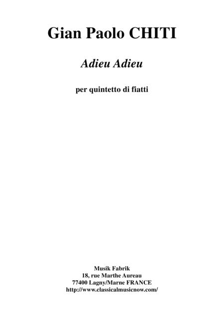 Gian Paolo Chiti Adieu Adieu For Wind Quintet Sheet Music