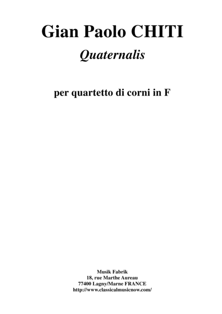 Gian Paolo Chiti Quaternalis For Four F Horns Sheet Music