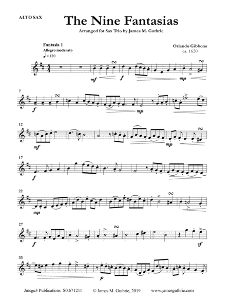 Free Sheet Music Gibbons The Nine Fantasias For Soprano Alto Baritone Sax Trio