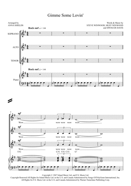 Gimme Some Lovin Sat Choir With Piano Sheet Music