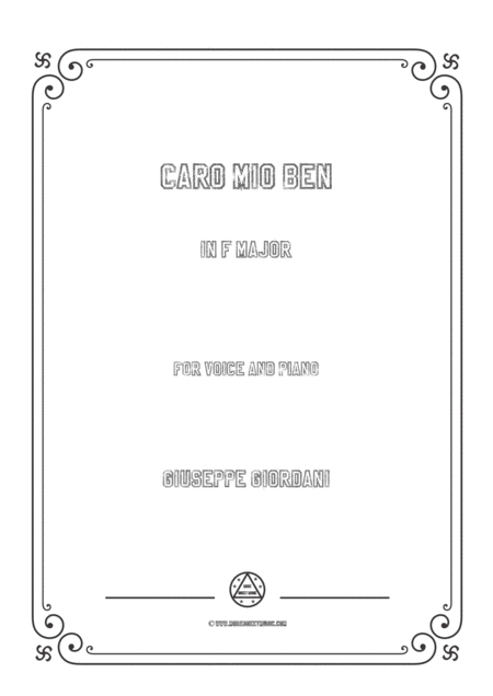 Free Sheet Music Giordani Giuseppe Caro Mio Ben In F Major For Voice And Piano