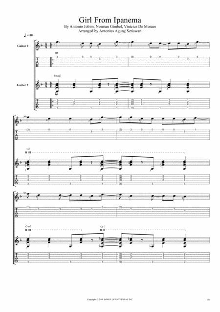 Girl From Ipanema Duet Guitar Score Sheet Music